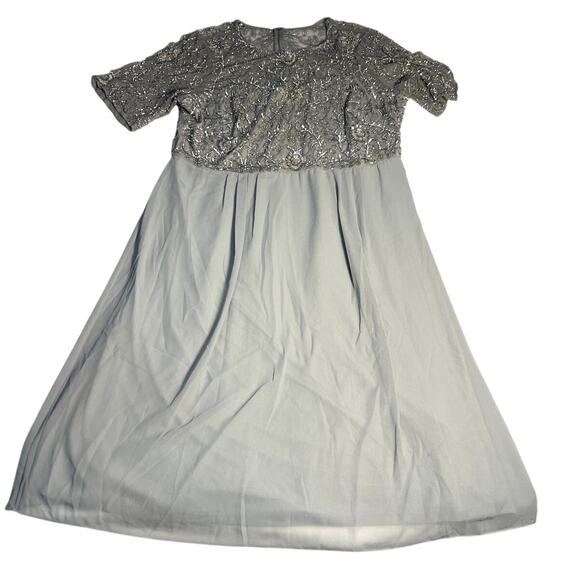 Adrinna Papell Womens Evening Tea Length Gown Silver Plus 24W - Picture 2 of 7